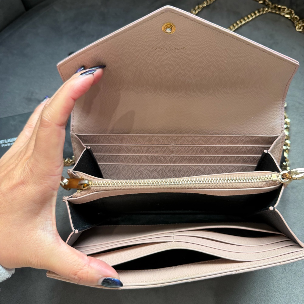 YSL blush pink envelope flap wallet on chain - Picture 11 of 14